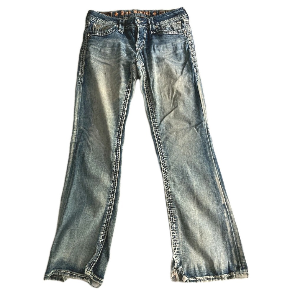 Rock Revival Jeans Women 28 Flap Pocket Low Rise Bootcut Embroidered Gemstones
